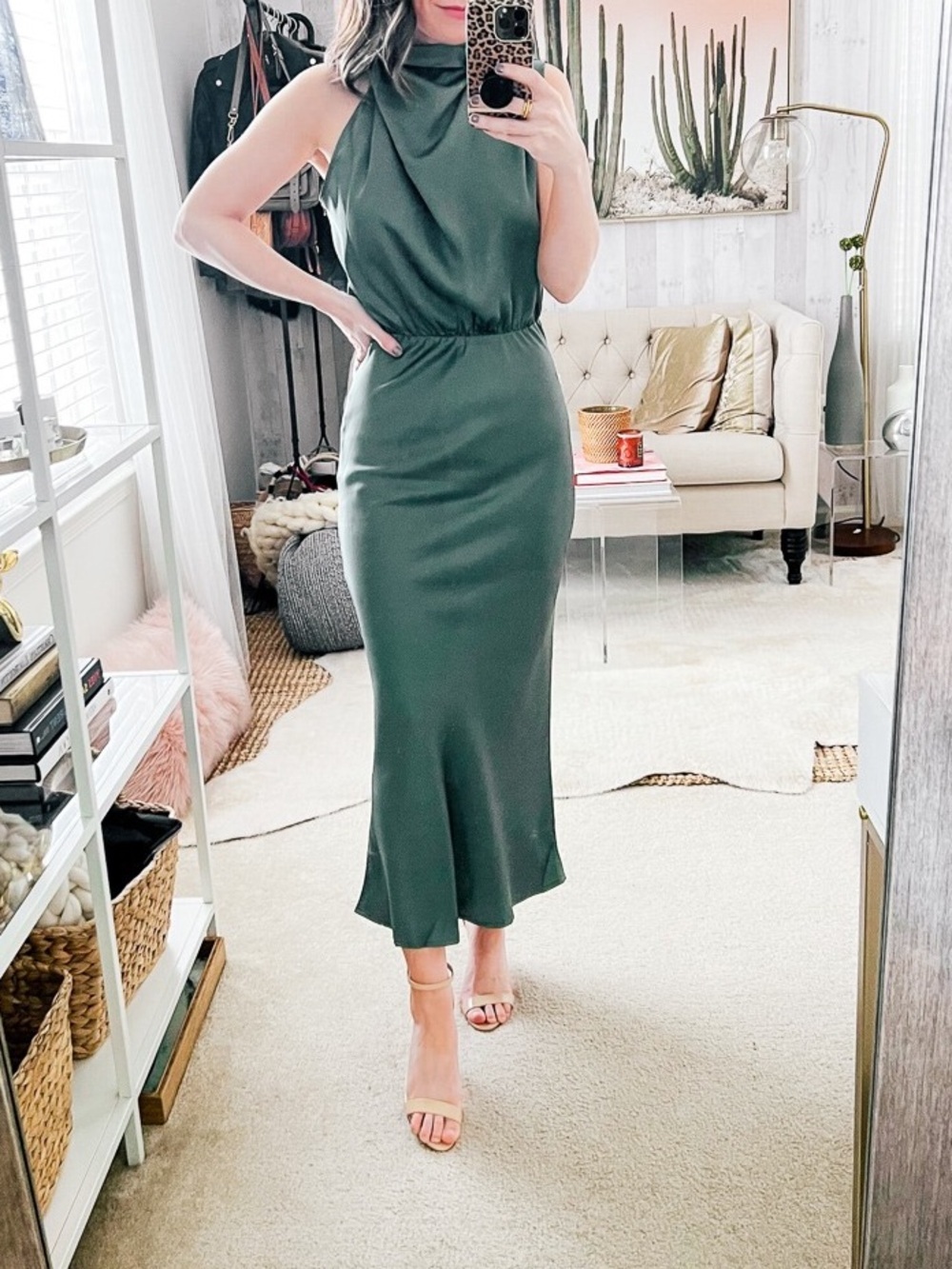 Hello Molly Sleek Olive Green Draped Neck Maxi Autumn Wedding Guest Dress Medium